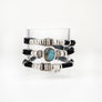 Labradorite and Diamond Three Wrap Ink Black Leather Bracelet