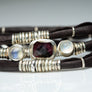 Dark Maroon Tourmaline and Moonstones Espresso Leather Wrap