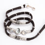 Moss Aquamarine, Moonstone & Pavé Diamond Espresso Brown Leather Wrap