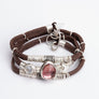 Pink Tourmaline, Moonstone & Pavé Diamond Chocolate Brown Leather Wrap
