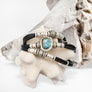 Labradorite and Diamond Three Wrap Ink Black Leather Bracelet