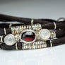 Rhodolite Garnet and Moonstones Espresso Brown Leather Wrap