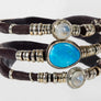 Kingman Turquoise and Moonstones Espresso Brown Leather Wrap