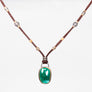 Green Onyx with Gold and Pavé Diamond Leather Necklace