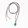Green Onyx with Gold and Pavé Diamond Leather Necklace